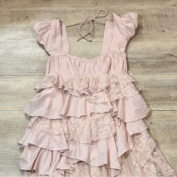 Anthropologie Square Neck Cap Sleeves Ruffle Lace Midi Dress Size Medium - Picture 6 of 10